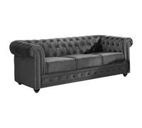 Vente-unique - Sofá Fijo 3 plazas Chesterfield - Terciopelo - Gris Antracita
