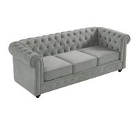 Vente-unique - Sofá Fijo 3 plazas Chesterfield - Terciopelo - Gris Claro
