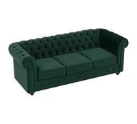 Vente-unique - Sofá Fijo 3 plazas Chesterfield - Terciopelo - Verde