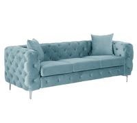 Vente-unique - Sofá Fijo 3 plazas Edwina - Terciopelo - Azul Celeste