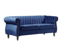 Vente-unique - Sofá Fijo 3 plazas Trumbo - Terciopelo - Azul eléctrico