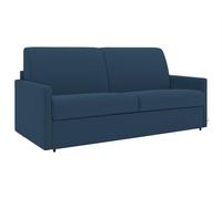 Vente-unique - Sofá plegable de 4 plazas Express, de tela, color azul oscuro, con asiento de espuma viscoelástica - Superficie de descanso con listones anchos de 160 cm - Colchón de 14 cm, Calife