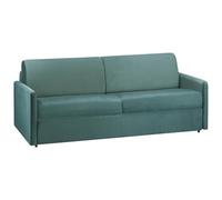 Vente-unique - Sofá plegable de 4 plazas Express, terciopelo verde esmeralda, con asiento de espuma viscoelástica - Superficie de descanso con listones anchos de 160 cm - Colchón de 14 cm, Calife
