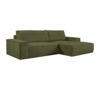 Vente-unique - Sofá rinconera Derecho de Pana Verde Oliva Amelia
