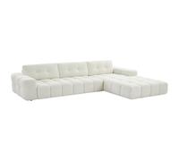 Vente-unique-Sofá rinconera Derecho de Tela rizada Blanco SOPELANA