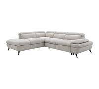 Vente-unique-Sofá rinconera Izquierda de Tela Beige Texturizado SURDELI