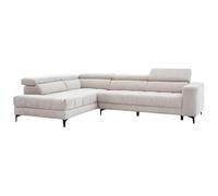 Vente-unique-Sofá rinconera Izquierda eléctrico con Relax y Asiento Deslizante de Tela Beige MONISO
