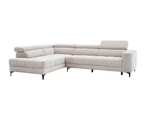 Vente-unique-Sofá rinconera Izquierda eléctrico con Relax y Asiento Deslizante de Tela Beige MONISO