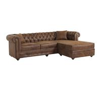 Vente-unique-Sofá rinconera Reversible Chesterfield Toledo de Microfibra Envejecida - Marrón
