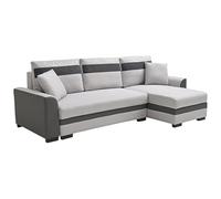 Vente-unique-Sofá rinconera Reversible de Tela y Piel sintética Gris Claro GIANY II
