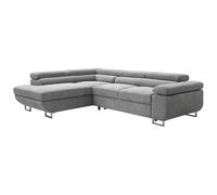 Vente-unique-Sofá rinconero Izquierdo Convertible de Tela Texturizada Gris NURAZIO