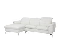 Vente-unique-Sofá rinconero Relax eléctrico de Piel de búfalo LISMORE - Blanco - Ángulo Izquierdo