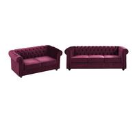 Vente-unique - Sofá s Chesterfield de Terciopelo Morado de 3 plazas y 2 plazas