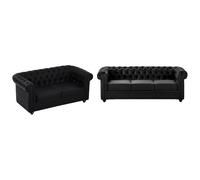Vente-unique-Sofá s de 3 y 2 plazas de Cuero sintÈtico Negro Chesterfield