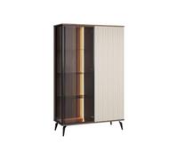 Vente-unique - Vitrina de 2 puertas con LED de MDF y cristal ahumado - Beige y natural oscuro - Janeya