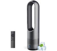 Ventilador Calefactor sin aspas Torre Calor frío Control Remoto 8 velocidades Temporizador Horas oscilación 18" a 80°purificador Aire portátil Pantalla LED pie.