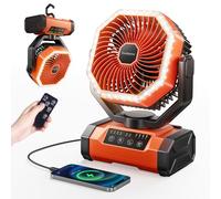 Ventilador Campamento 20000mAh, Ventilador Recargable Batería, Ventilador Portátil con LED, Oscilación 120°, con Mando a Distancia, Gancho, Ventilador de Mesa USB, Adecuado Viajes, Picnic, Cortes Luz