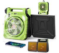 Ventilador Camping Solare con 2 Paneles Solares,Batería de 20000 mAh,Oscilación 180°,luz LED,Linterna,Pantalla Digital,Gancho,Temporizador.Ventilador Portatil para Exterior,Tienda,Hogar,Viaje