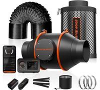 Ventilador con filtro de carbón activado y regulador de temperatura y humedad, ideal para sistemas hidropónicos y gestión de invernaderos. Kit de 4 pulgadas para una circulación de aire óptima