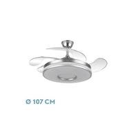 Ventilador Dani 59w 6980lm Niquel 4 Aspas Desplegables 6 Velocidades107d 3000-4000-6000k Remoto, Reg.Int, Memori Y Tempor