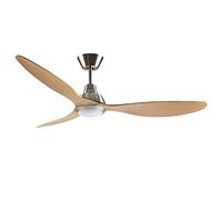 Ventilador DC DELFOS níquel/haya, 3 aspas, 20W LED 4000K, Al.40xD.132cm