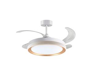 Ventilador dc kigali mini blanco/oro, 4 aspas retráctiles, 48w led 30
