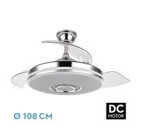Fabrilamp Ventilador de techo Noto Cromo 72 W Aspas retráctiles LED RGB Bluetooth y mando a distancia