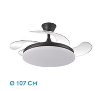 Ventilador dc tridente 59w negro 4aspas desp. 107d 6980lm reg.intensid