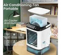 Ventilador de aire acondicionado portátil de escritorio, atomización ultrasónica de doble pulverización, ventilador eléctrico silencioso de 3 velocidades para el hogar BLANCO