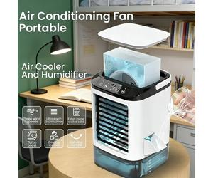Ventilador de aire acondicionado portátil de escritorio, atomización ultrasónica de doble pulverización, ventilador eléctrico silencioso de 3 velocidades para el hogar BLANCO