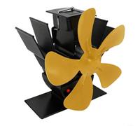 Ventilador de chimenea portátil de 5 asas, calefactor de calor para estufa de leña, distribución eficiente del calor para camping y pesca en hielo, ventilador compacto sin electricidad (dorado)