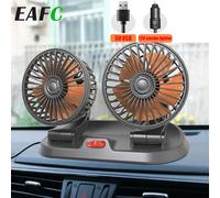 Ventilador de coche EAFC 5V 12V de doble cabezal con refrigeración por aire 360 ° Mini ventilador de aire portátil USB ajustable, accesorios para coche de bajo ruido