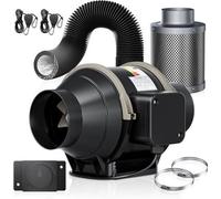 Ventilador de conducto tipo "inline" de 100 mm - Flujo de aire de 360 m3/h - Kit de ventilación con filtro de carbón activado - Para cultivo en invernadero