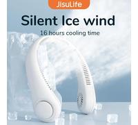 Ventilador de Cuello Portátil JISULIFE, Batería Recargable de 4000mAh, 5 Velocidades Ajustables, Ventilador de Cuello sin Aspas Manos Libres Giratorio para Deporte Ventilador de Cuello Verde