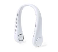 Ventilador de cuello recargable USB, diseño collar portátil en ABS resistente, 3 velocidades ajustables, batería 800 mAh con hasta 1h 45m de autonomía, ideal para oficina o viaje, color blanco