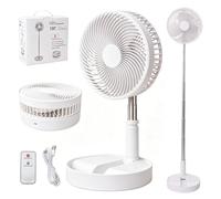 Ventilador de escritorio portátil, plegable, soporte de pedestal, altura ajustable de 14.2 a 39 pulgadas, 4 velocidades y ajustes de tiempo, batería recargable de 7200 mAh, carga USB oscilante
