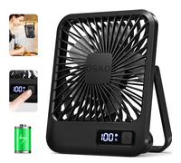 Ventilador de escritorio, ventilador recargable USB portátil, 180 ° Ventilador personal plegable inclinable con pantalla de alimentación, ventilador de mesa ultra silencioso de 5 velocidades Azul