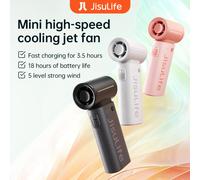 Ventilador de Mano JISULIFE, Viento Súper Fuerte, 5 Velocidades, Batería de Larga Duración, Recargable por USB de 5000mAh, Ventilador de Bolsillo Multiusos Pink 5000mAh