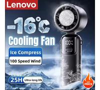 Ventilador de Mano Lenovo con Enfriamiento por Hielo, 100 Velocidades, Turbo, Portátil, USB, Plegable/Colgable, para Exteriores, Enfriamiento Rápido, Compresa de Hielo Gray