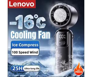 Ventilador de Mano Lenovo con Enfriamiento por Hielo, 100 Velocidades, Turbo, Portátil, USB, Plegable/Colgable, para Exteriores, Enfriamiento Rápido, Compresa de Hielo Purple ice compress