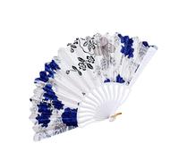 Ventilador de mano plegable decorativo, varillas blancas, acento de exhibición de 42 cm para decoración de entrada y decoración del hogar, abanico plegable decorativo de mano, decoración floral
