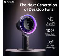 Ventilador de Mesa JISULIFE con Purificador de Aire y Luz RGB, Ventilador Oscilante Turbo, Filtro HEPA H11, 100 Velocidades de Viento, Batería de 10000 mAh, Ventilador de Escritorio Dark Grey