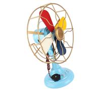 Ventilador de mesa vintage, estilo retro, aspas giratorias, colores variados, decoración