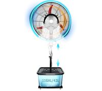 Ventilador de pedestal con nebulizador y oscilación de 90°, ventilador de pie industrial de metal de uso rudo con altura ajustable y 3 velocidades; ideal para garajes, talleres y fábricas