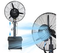 Ventilador de Pedestal Oscilante con Nebulizador para Exteriores, 3 Velocidades de Enfriamiento, Oscilación de 90°, Altura Ajustable, Tanque de 42 L, Uso Industrial y en Campamentos