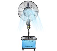 Ventilador de Pedestal Oscilante de Uso Rudo con Nebulizador, Oscilación de 90°, Altura Ajustable, 3 Velocidades de Enfriamiento, Ventilador de Pie para Uso Industrial y Comercial