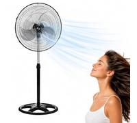 Ventilador de Pie 90W, Ventilador de suelo, Silencioso, Oscilante 3 Velocidades Altura Ajustable 110 a 130 cm, Base redonda, Aspas de 45 cm, Apto para Hogar, Oficina y Almacén, 1 Unidad color negro