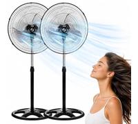 Ventilador de Pie 90W, Ventilador de suelo, Silencioso, Oscilante 3 Velocidades Altura Ajustable 110 a 130 cm, Base redonda, Aspas de 45 cm, Apto para Hogar, Oficina y Almacén, 2 Unidades color negro