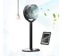 Ventilador de pie, alimentado por energía solar, altura ajustable, potente | Potente ventilador de 5 engranajes para habitación, hogar, garaje, oficina, patio, tienda, dormitorio, baño, interior