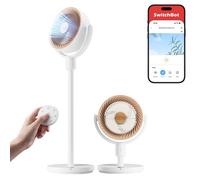 Ventilador de pie con luz RGB, funcionamiento silencioso de 22 dB, caudal de 9,15 m³/min, con ajuste de altura